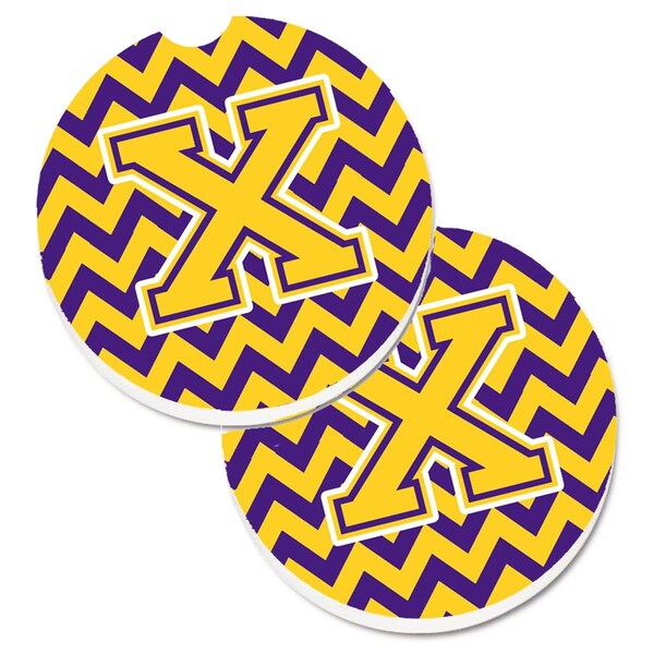 Carolines Treasures Letter x Chevron Purple and Gold Cup Holder Car Coaster, PK2 CJ1041-XCARC - main